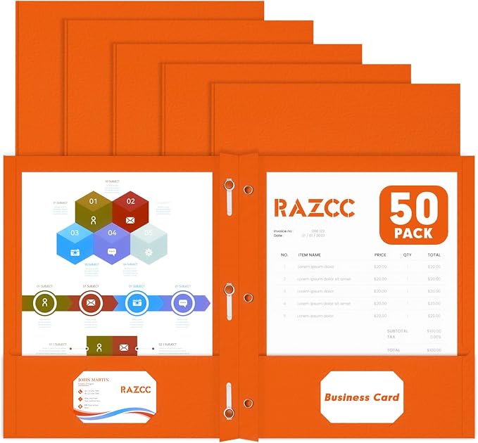 Two Pocket Folders, RAZCC 50 Pack Two Pocket Folders by RAZCC