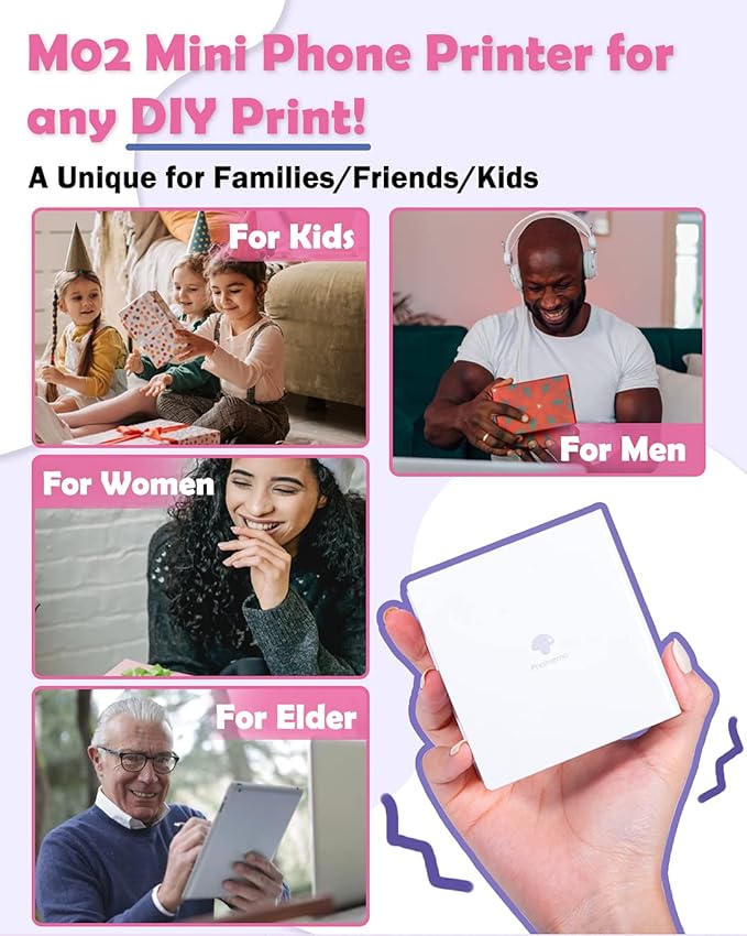 Phomemo Mini Sticker Printer- Mini Printer Sticker Maker Machine M02, Print Pods Suitable for Creative DIY, Diaries, Photos, Study Notes, Portable Thermal Inkless Label Maker for Home/Travel, White-DeskLoop Office