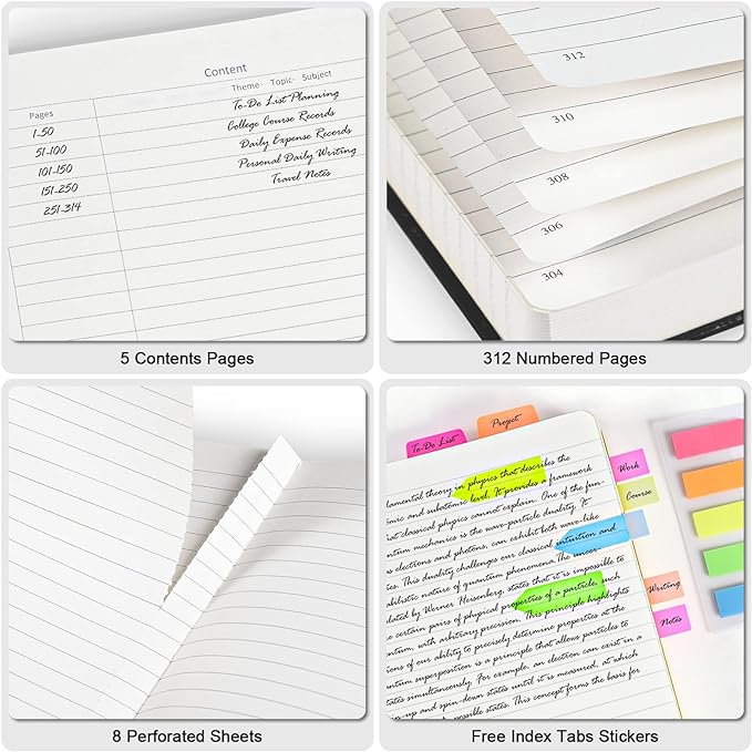 5 Pack Lined Notebook Journal for Women, 312 Numbered Pages Thick Notebooks Bulk, 100gsm No Bleed Paper Hardcover Leather Journal, College Ruled Notebook Set for Work Writing Travel, A5, Multicolor-DeskLoop Office