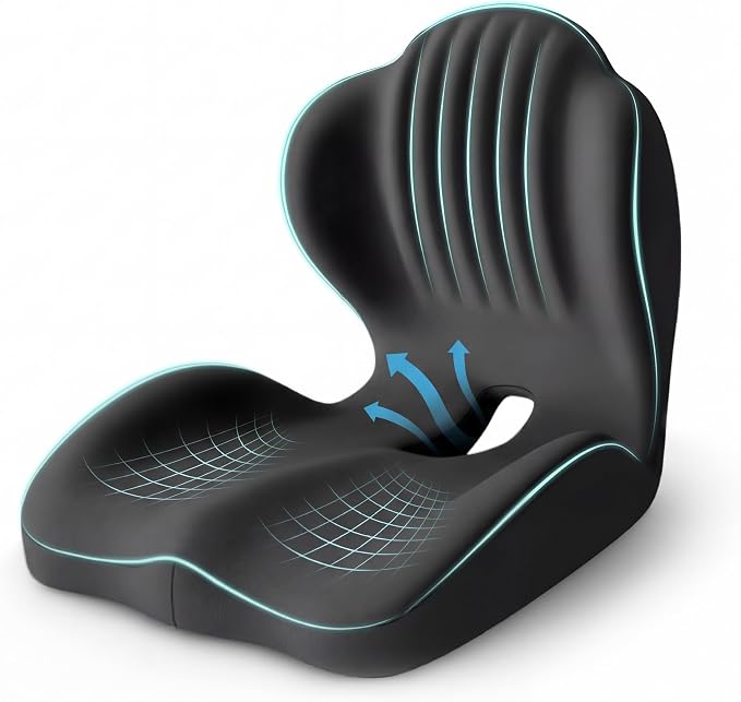 Ergonomic Waist Support and Seat Cushion, 2-in-1 Memory Foam Pad, Hollow Design by LVGREEEN