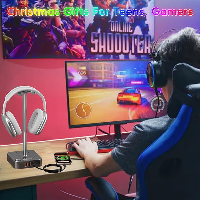 Headphone Stand with PD Fast Charger & QC3.0, Gaming Headset Holder with 3 USB - Image 3