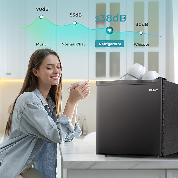 EUHOMY 1.7 Cu.Ft Mini Fridge with Freezer, Reversible Single Door Compact Refrigerator, Adjustable Thermostat, Energy Saving, Mini Fridge for Bedroom, Office, Dorm, Black-DeskLoop Office