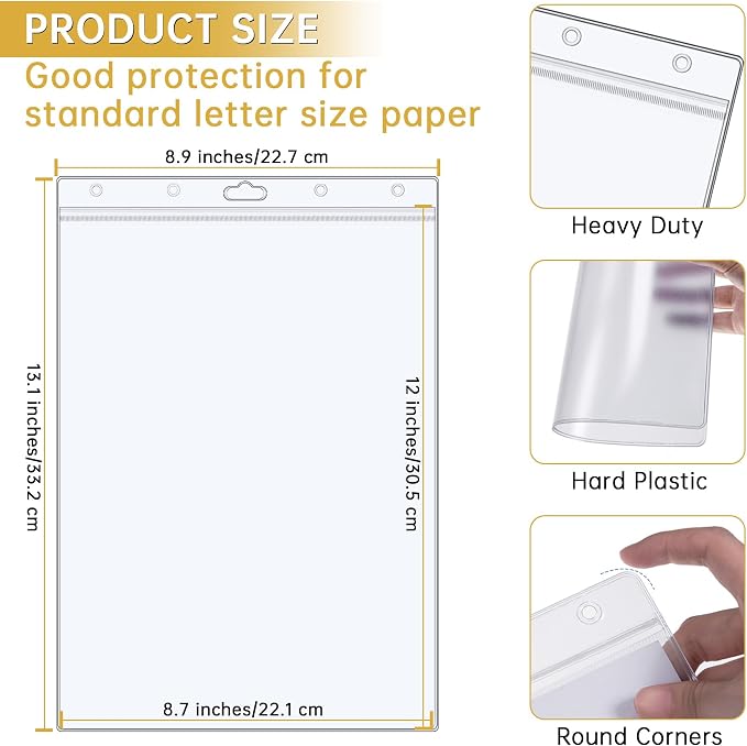 AKONEGE 6PCS Hard Sheet Protectors 8.5" x 11" Waterproof Resealable Zip Paper - Image 3