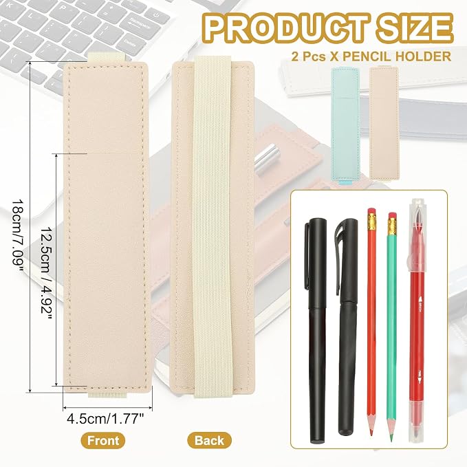 PATIKIL 2Pcs Elastic Notebook Pen Holder, Adjustable Hold 2 Pen Holder PU - Image 2