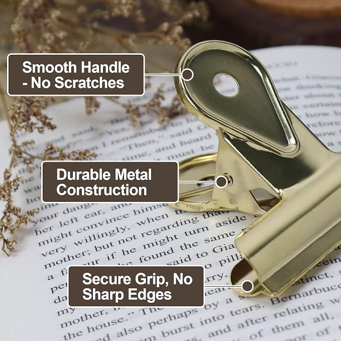 5 Pcs Bulldog Clips, 2.6x2.2 Inch Journal Clips, Metal Binder Clips, Heavy Duty - Image 2