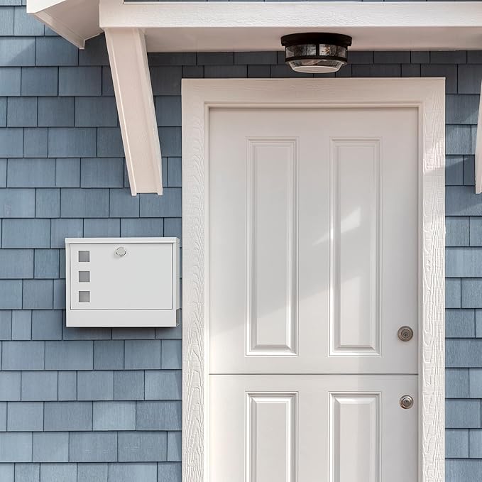 LAND·VOI Locking Mailbox Wall Mounted, Metal Postbox with Three Sets of Mail Box Number Stickers, 4 Keys, 14.4" x 4.5" x 11.2", Large Capacity, Textured White, AMB11W-DeskLoop Office