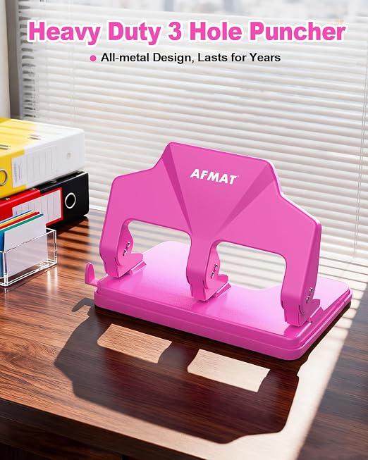 AFMAT 3 Hole Punch Heavy Duty, 40-Sheet Three Hole Punch, 50% Reduced Effort - Image 8