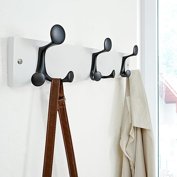 SKOLOO 17-Inch White Wood Coat Rack Wall Mount with 3 Triple Hooks - Ideal for Family Entrances, Classrooms, and Pet Supplies Storage - Perfect Coat Hooks for Wall-DeskLoop Office