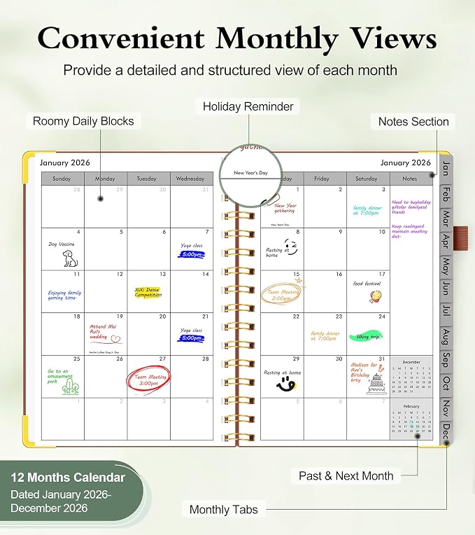 2026 Planner, Hardcover Leather Weekly and Monthly Planner, January 2026 - Image 2