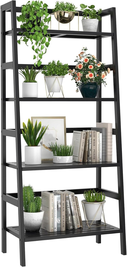 Homykic Bamboo Bookshelf 4-Tier Ladder Shelf, 49.2” Freestanding Open Bookcase by Homykic