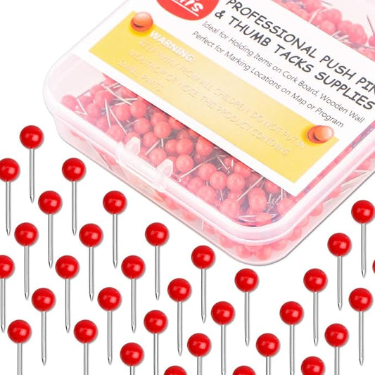Yalis Push Pins Map Tacks 1/8-Inch Assorted Color Beads Head Map Marking Push Pins,500-count (Red)-DeskLoop Office