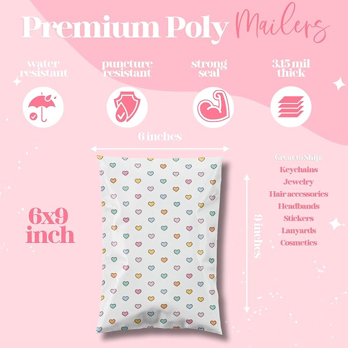 Pretty Package Store Designer Poly Mailers 6x9, Preppy Hearts, 100 Pack | Heavy - Image 3