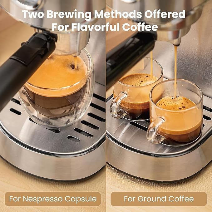 Gevi Espresso Machine 20 Bar with Portafilter for Nespresso Original Capsules and Coffee Powder, Professional Espresso Maker with Milk Frother for Cappuccino, Latte, Compact Espresso Coffee Machine-DeskLoop Office