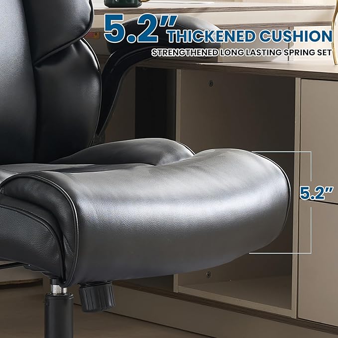 Big and Tall Office Chair 500lbs Wide Seat Executive Office Desk Chair High-Back Office Task Chair with Flip-Up Armrest, Ergonomic Lumbar Support Computer Office Chairs for Heavy People(Black)-DeskLoop Office