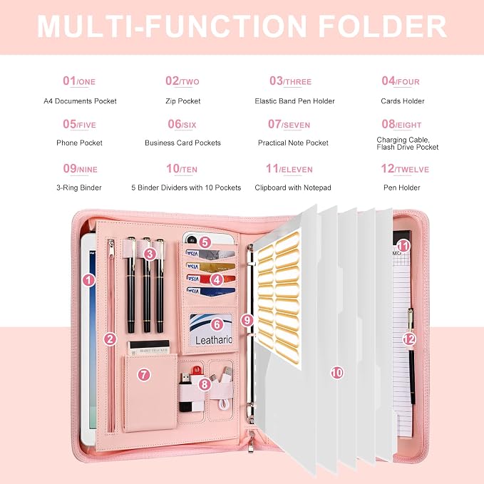 Leathario Portfolio Binder, Includes 5 Folder Index Dividers, 13 Inch Tablets - Image 4