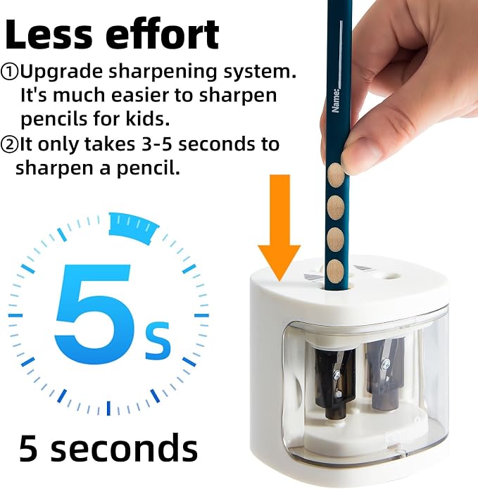 tenwin Electric Pencil Sharpener, Dual Hole Pencil Sharpeners Battery Powered - Image 3