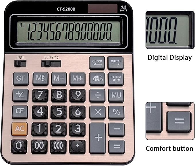 Large Computer Electronic Calculator Counter Solar & Battery Power 14 Digit Display Multi-Functional Big Button for Business Office School Calculating (HY-9200B)-DeskLoop Office