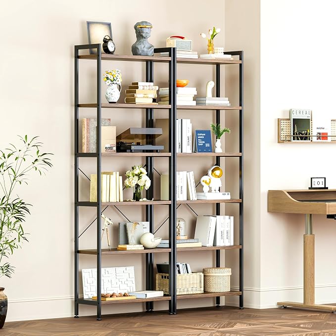 Casaottima Book Shelf Set of 2, 6 Tier Tall Bookshelf, Modern Wood Bookcase - Image 5