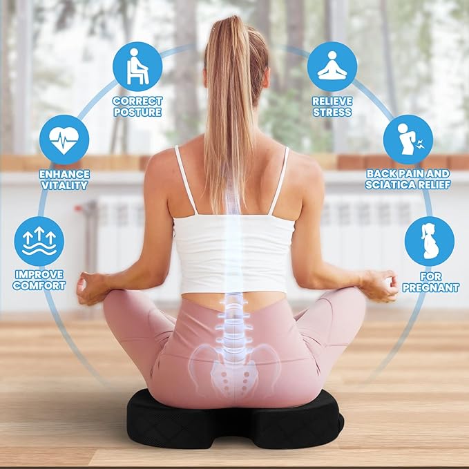 TushGuard Seat Cushion - Cushion for Office Chair, Car Seat, Airplane, Bleacher - Sciatica & Coccyx Pain Relief Desk Chair Cushion for Long Sitting Office Workers, Car Drivers(Black, XX-Large)-DeskLoop Office