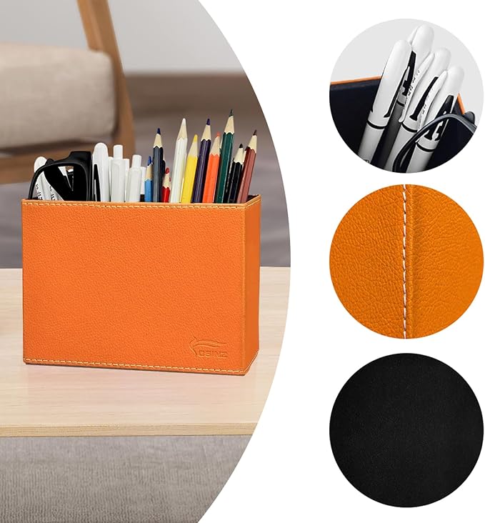 Pen Pencil Holder Cup Container PU Leather Desk Organizer Stand Decor Brush - Image 6
