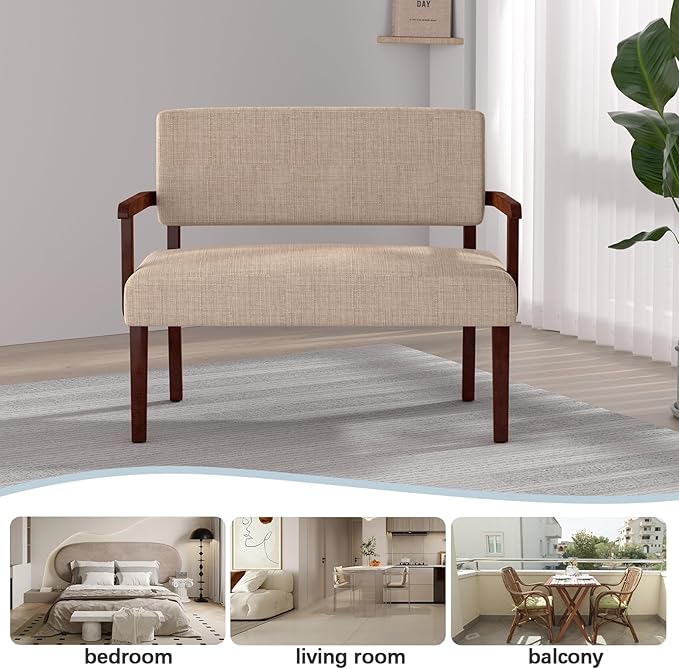 Accent Chair 2 Seat, Arm Chairs with Soft Seat and Armrests for Living Room, Love seat for Dining, Reading, and Waiting Rooms (Beige)-DeskLoop Office