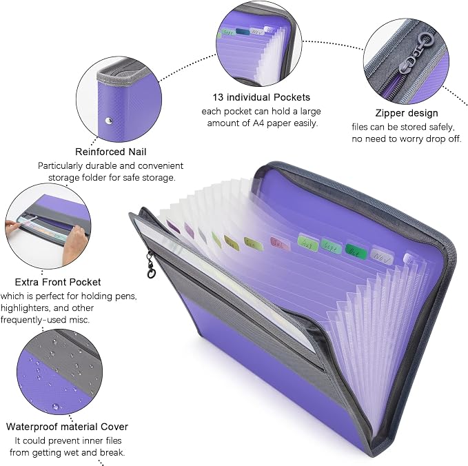 NAFY Accordion File Organizer, 13 Pockets Expanding File Folder - Image 3