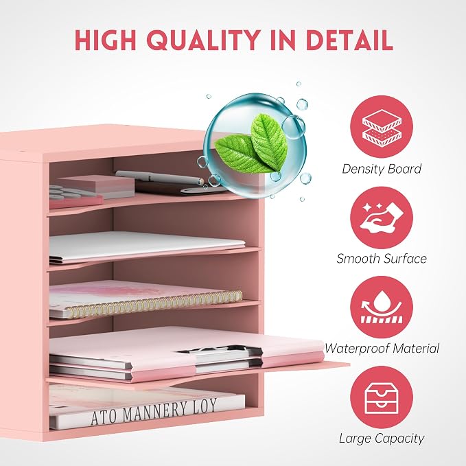 SUPEASY Wood Desk Organizer, 5 Tier Paper File Organizer - Image 5