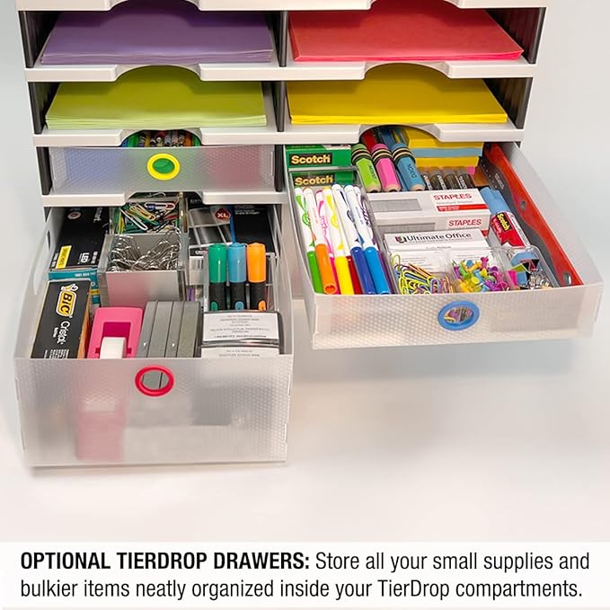 Ultimate Office TierDrop Desktop Organizer/Forms Sorter, 6-Compartments with Optional Add-On Tiers for Easy Expansion, Gray w/Black-DeskLoop Office