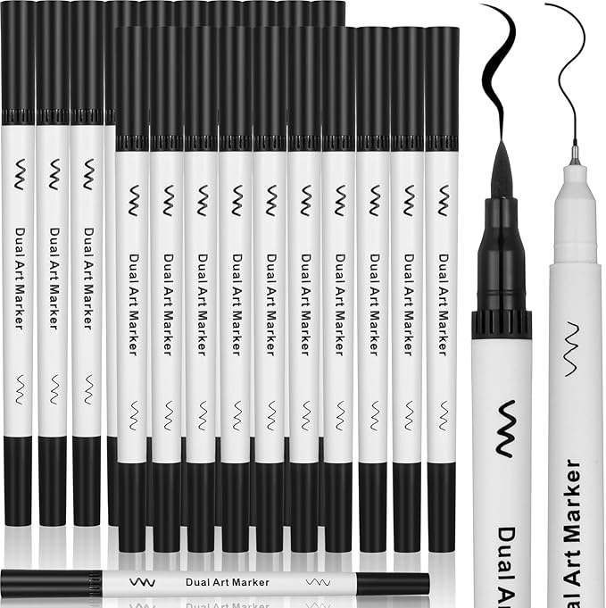20 Pcs Black Drawing Pens Bulk Dual Brush Fineliners Pens Felt Tip Markers for Art Drawing Sketching-DeskLoop Office