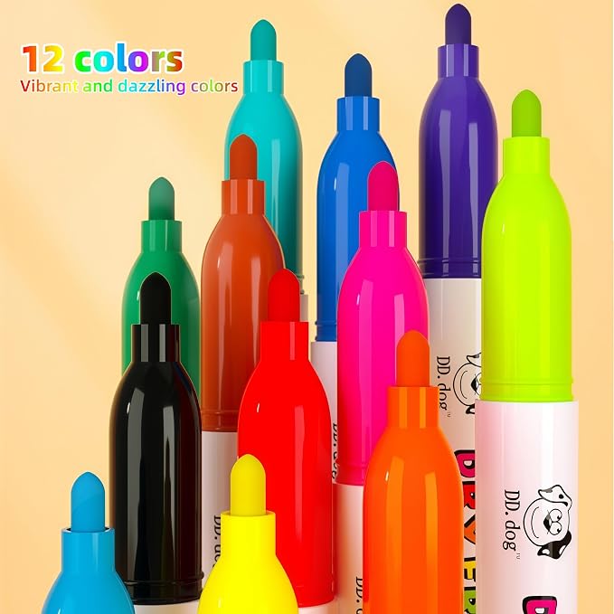 12 Colors Dry Erase Markers for Kids, Magnetic Whiteboard Pens - Image 2