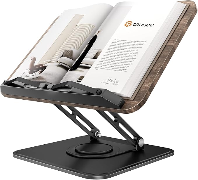 Tounee Book Stand, 360° Rotating Reading Book Holder, Adjustable Cookbook Holder by tounee