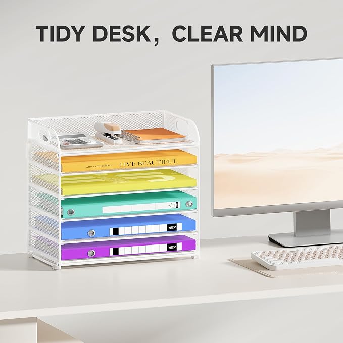 Cawukege 6 Tier Paper Organizer, Mesh Desk Organizer, Metal File Organizer - Image 2