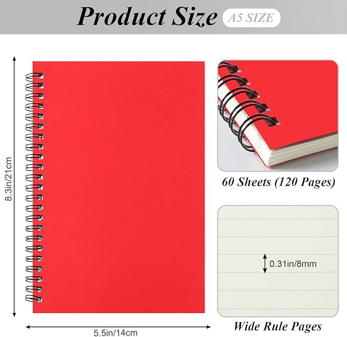 12 Pack Small Spiral Notebook A5 Lined College Ruled Spiral Journal Notebook 5.5 x 8.3 Inch Kraft Cover, 120 Pages for Work Students Office Business(Multi Colors)-DeskLoop Office