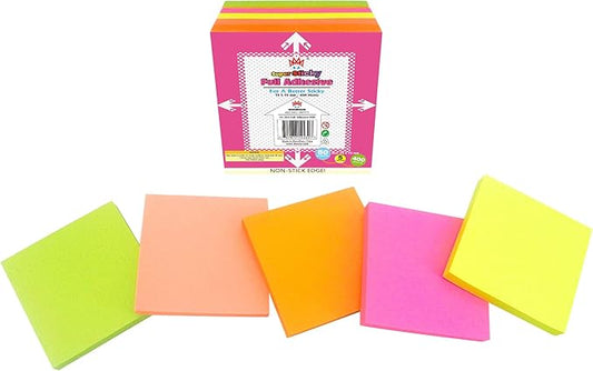 Sticky Full Adhesive Notes,3 1/3 x 3 Inches,80 Sheets/Color,Self-Stick Notes,5 Colors/Pack,400 Sheets Total,4A 303-Full Adhesive-400-DeskLoop Office