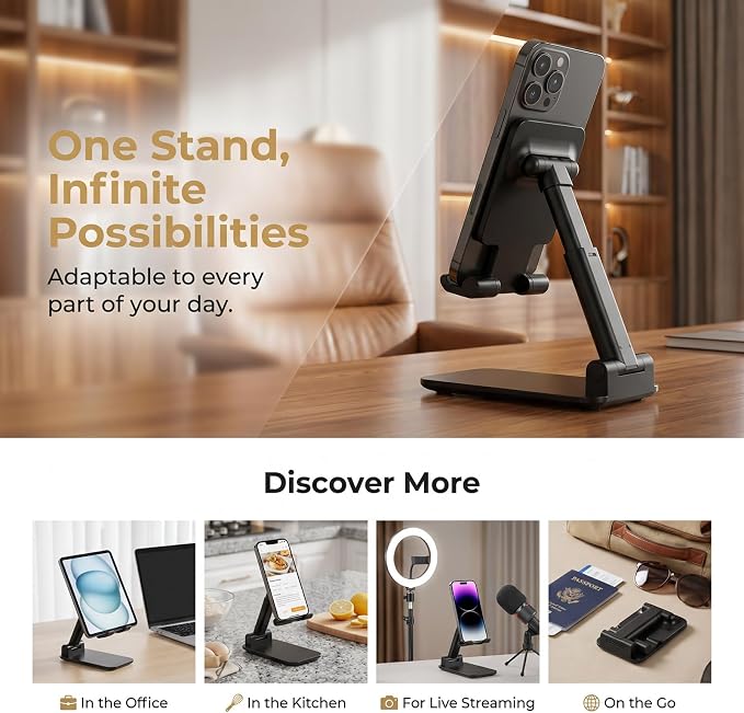 Phone Stand for Desk Cell Phone Holder Stands for iPhones, Fully Foldable - Image 2
