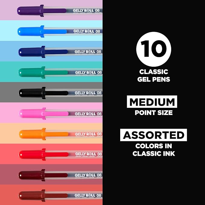 SAKURA Gelly Roll Gel Pens - Medium Point Ink Pen for Journaling, Art, or Drawing - Assorted Colored Ink - 10 Pack-DeskLoop Office