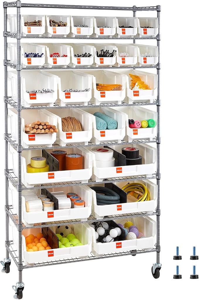 VEVOR 8-Tier Rolling Bin Storage Rack, 26 Organizer Bins, Bin Rack Storage by VEVOR