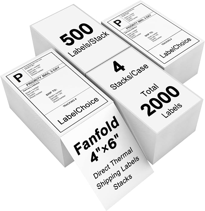 2000 Labels 4 x 6 3-Proof Commercial Grade Fanfold Direct Thermal Labels by LabelChoice