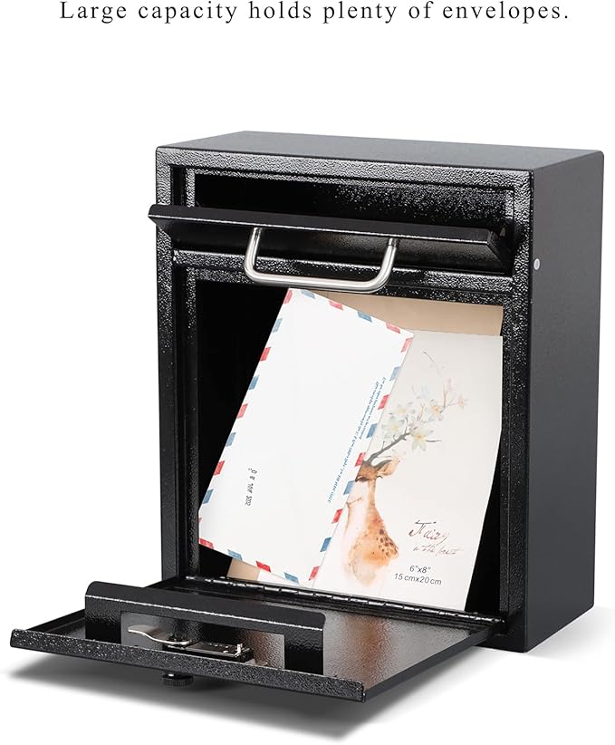 KYODOLED Steel Combination Lock Mail Boxes Outdoor,Locking Wall Mount Mailbox,Security Key Drop Box,12H x 10.51L x 4.68W Inches,Black Large-DeskLoop Office