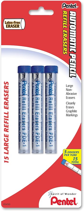 Pentel Refill Eraser for AL, Ax and PD Series Pencils 5 Pcs/Tube, Thermoplastic by PentelofAmerica