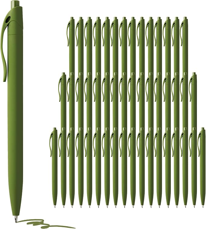 deegtran Pens Bulk, 50 Pack No Bleed Sage Green Click Pen, Wholesale by DEEGTRANPENS