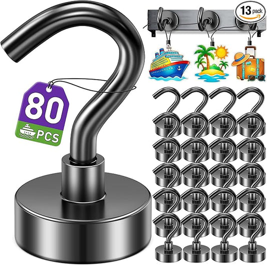 80 Pack Magnetic Hooks for 2026 Cruise Cabins Beach Vacation 30lbs+ Heavy Duty by MUKFIRM
