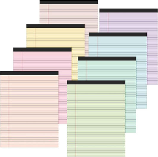Fuutreo 8 Pcs 8.5'' x 11'' Colored Legal Pad Writing Pads Narrow Ruled 50 Sheets Per Notepad Perforated Writing Notepad Office Supplies for College Office Business (Macaron Color)-DeskLoop Office