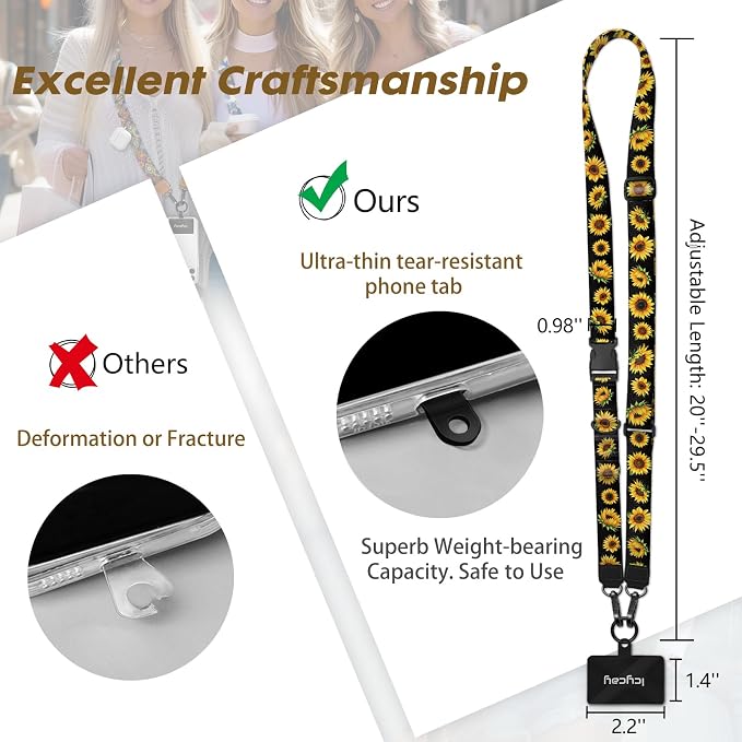 Icycay Phone Lanyard Crossbody, Flower Cell Phone Strap - Image 5