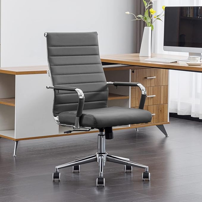 Okeysen Ergonomic Office Desk Chair, Modern PU Leather Conference Room Chairs Ribbed, High Back Executive Swivel Rolling Chair for Home, Office-DeskLoop Office