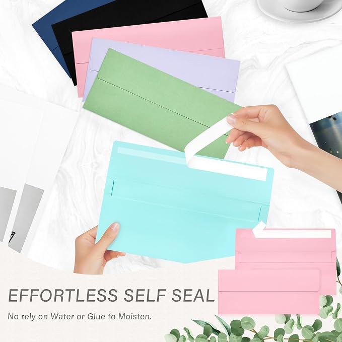 50 Pack #10 Business Envelopes, Self Seal Standard Pink Envelopes - Image 5