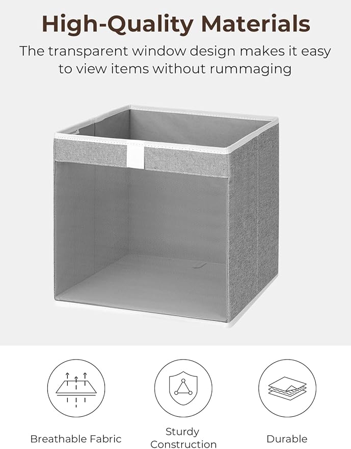 StorageWorks 13x13 Storage Cubes, Closet Storage Bins with Clear Window, Large Fabric Organizer for Clothes, Collapsible Storage Baskets with Handles, Gray, 3-Pack-DeskLoop Office