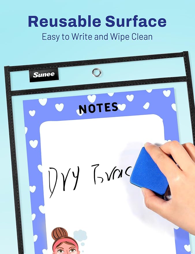 SUNEE 50 Packs Oversized Reusable Dry Erase Pocket Sleeves - Image 3