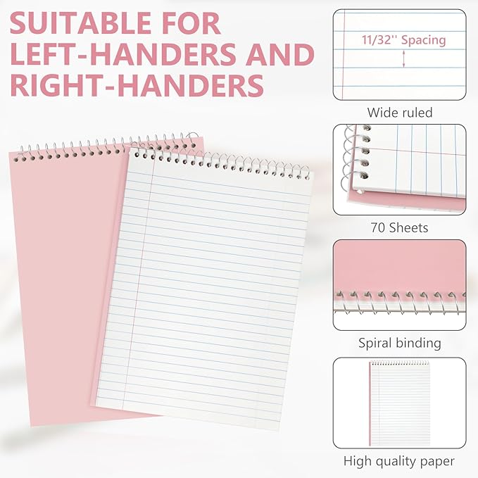 6 Pack 8.5 x 11'' Top Bound Office Steno Book Wide Ruled Double Sided Spiral Notebooks Reliable White Paper 70 Sheets/Pad Pastel Colors Covers for Writing School Notes(Earthy Color)-DeskLoop Office