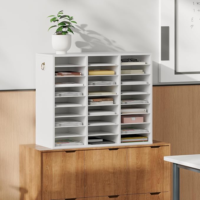 HOOBRO Literature Organizer, 27 Compartments Wooden Mail Organizer, Countertop - Image 3